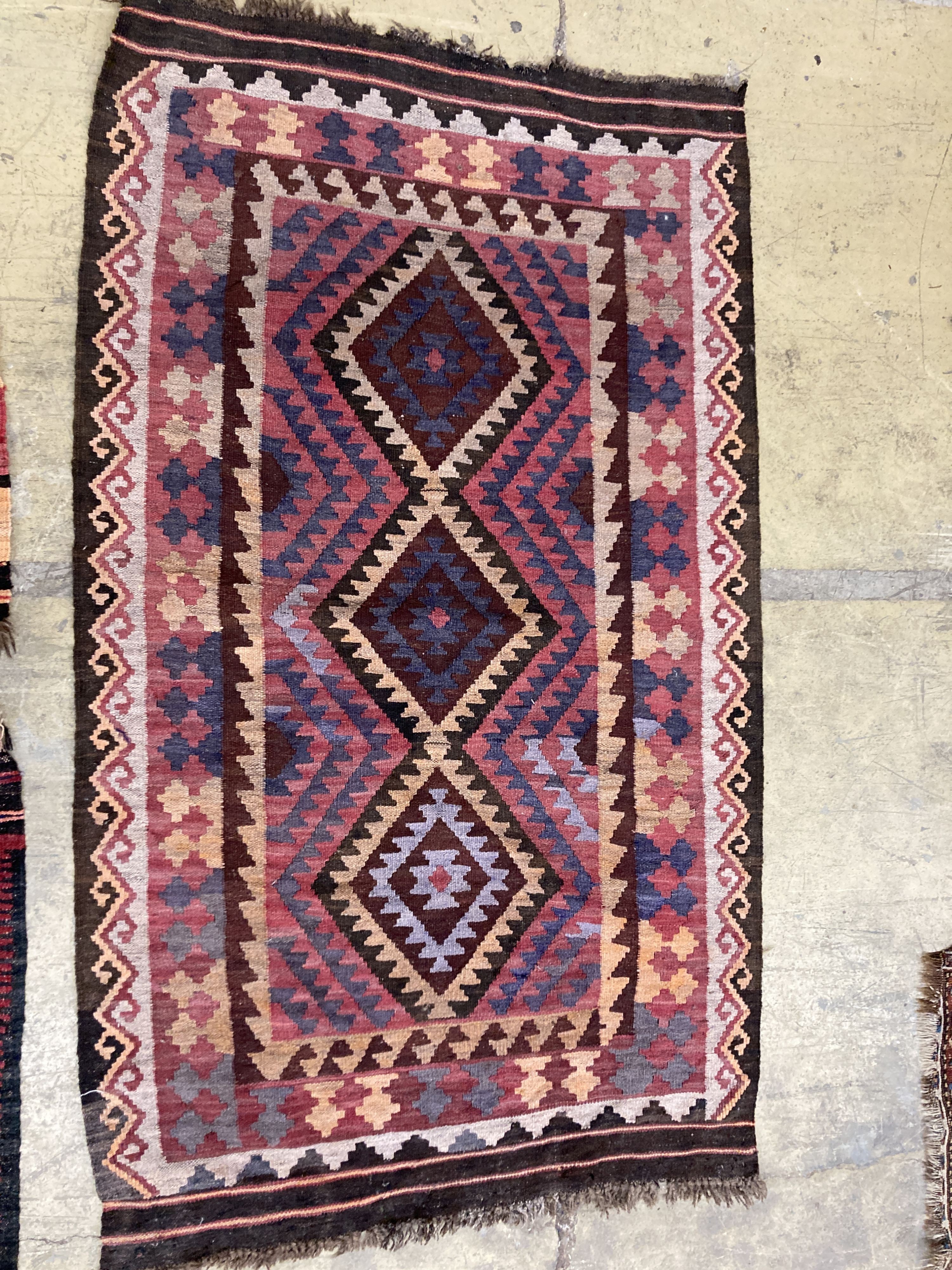 Three polychrome Kelim rugs, largest 180 x 100 cms